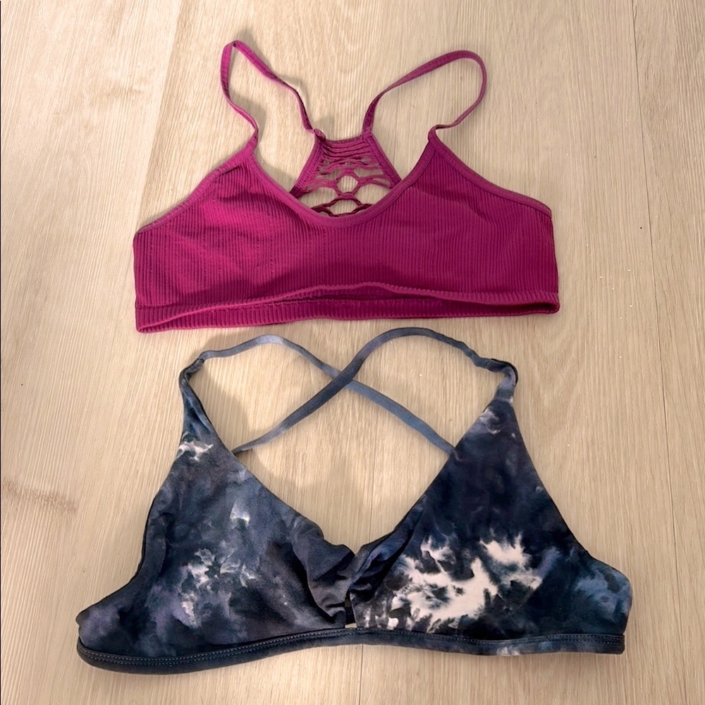 Set of 2 Bralettes Burgundy and Navy Tie-Dye XS/S